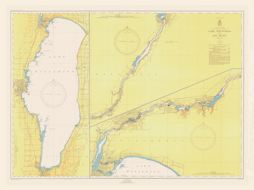 Lake Winnebago and Fox River 1951 Lake Michigan Harbor Chart Reprint Great Lakes 7 - 726
