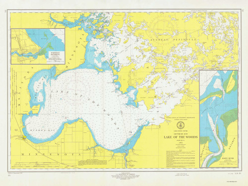 Lake of  the Woods 1973 Minnesota-Ontario Border Lakes Nautical Chart Reprint Great Lakes 8 - 84