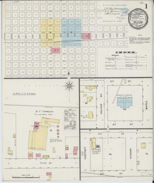 Aledo Illinois 1894 - Fire Insurance Index - Old Map Reprint
