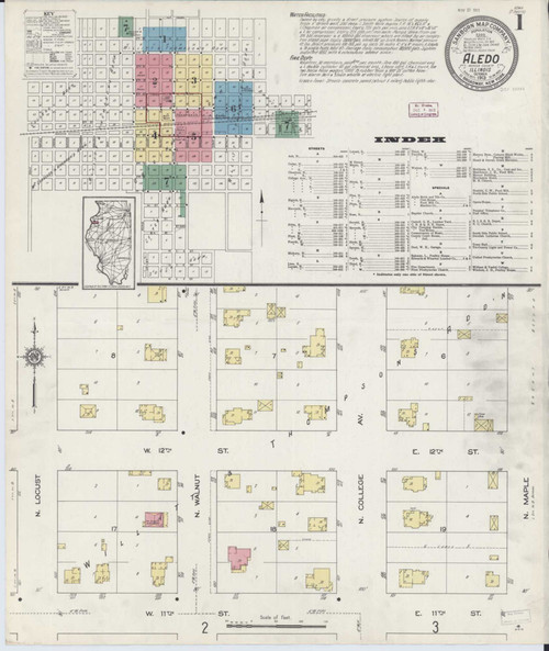 Aledo Illinois 1913 - Fire Insurance Index - Old Map Reprint