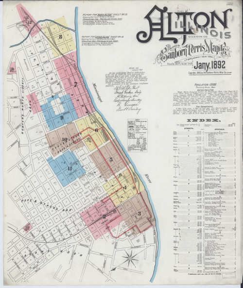 Alton Illinois 1892 - Fire Insurance Index - Old Map Reprint