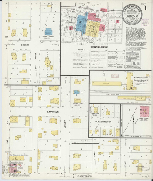 Arcola Illinois 1907 - Fire Insurance Index - Old Map Reprint