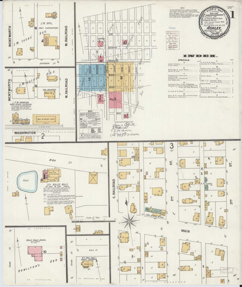 Ashley Illinois 1900 - Fire Insurance Index - Old Map Reprint