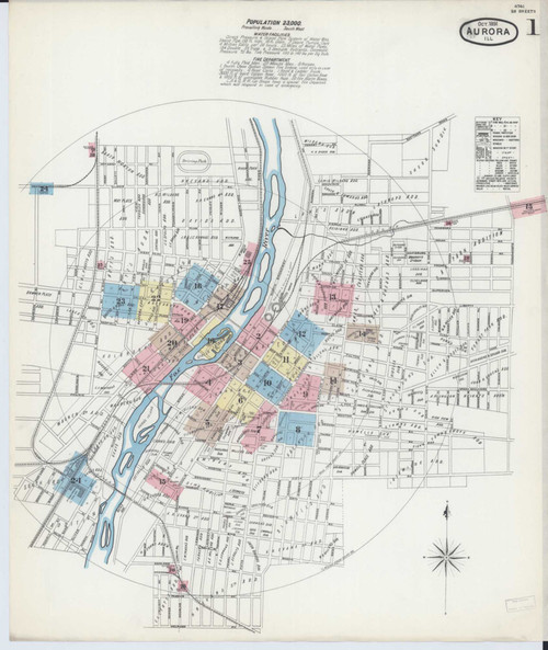 Aurora Illinois 1891 - Fire Insurance Index - Old Map Reprint