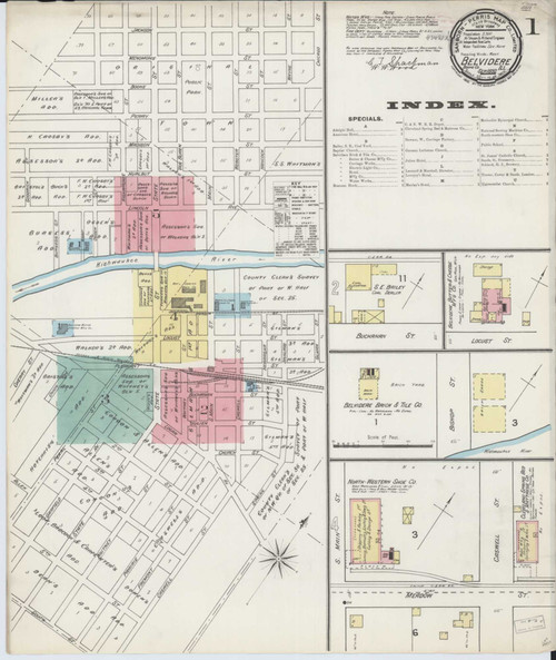Belvidere Illinois 1892 - Fire Insurance Index - Old Map Reprint