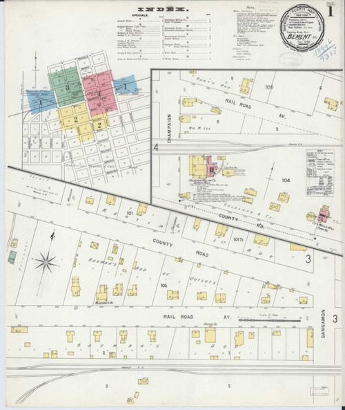 Bement Illinois 1898 - Fire Insurance Index - Old Map Reprint