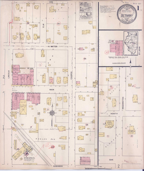 Bethany Illinois 1922 - Fire Insurance Index - Old Map Reprint