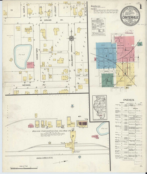 Carterville Illinois 1913 - Fire Insurance Index - Old Map Reprint