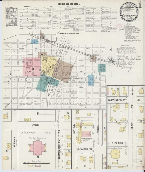 Champaign Illinois 1892 - Fire Insurance Index - Old Map Reprint