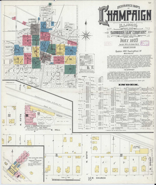 Champaign Illinois 1909 - Fire Insurance Index - Old Map Reprint