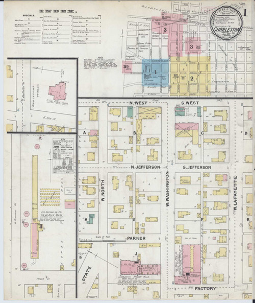 Charleston Illinois 1892 - Fire Insurance Index - Old Map Reprint