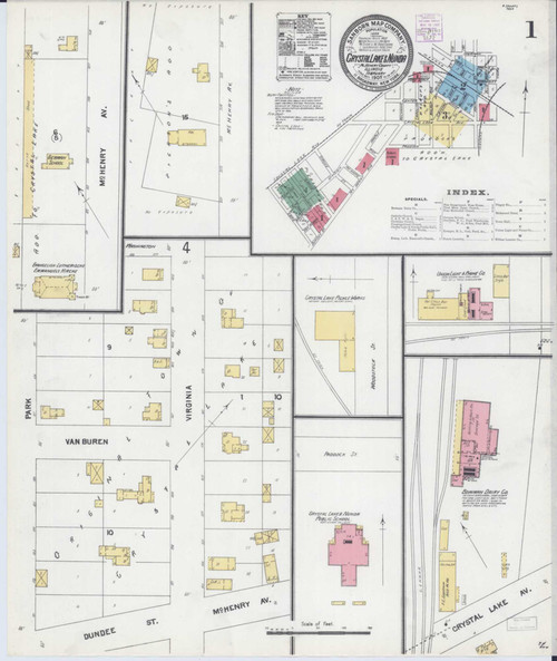 Crystal Lake Illinois 1905 - Fire Insurance Index - Old Map Reprint
