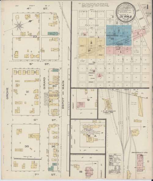 De Kalb Illinois 1885 - Fire Insurance Index - Old Map Reprint