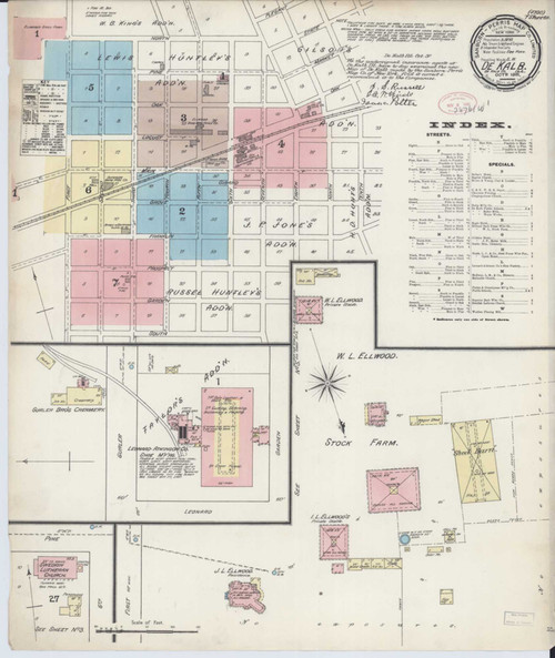 De Kalb Illinois 1891 - Fire Insurance Index - Old Map Reprint