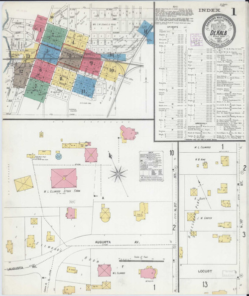 De Kalb Illinois 1905 - Fire Insurance Index - Old Map Reprint