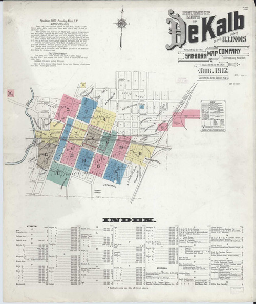 De Kalb Illinois 1912 - Fire Insurance Index - Old Map Reprint