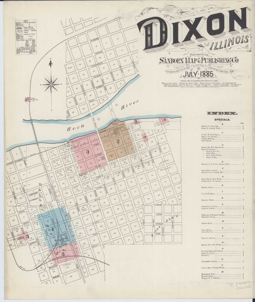Dixon Illinois 1885 - Fire Insurance Index - Old Map Reprint