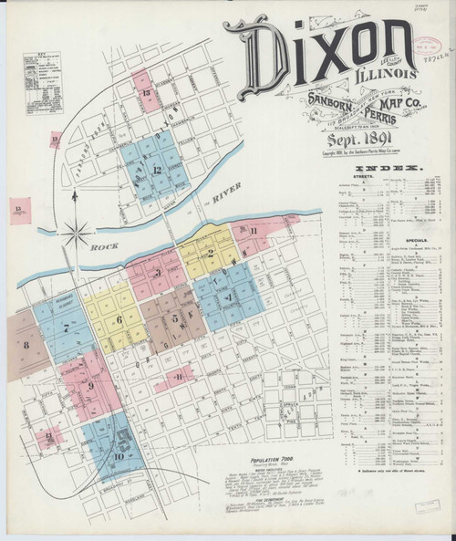 Dixon Illinois 1891 - Fire Insurance Index - Old Map Reprint