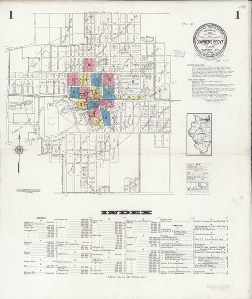 Downers Grove Illinois 1927 - Fire Insurance Index - Old Map Reprint