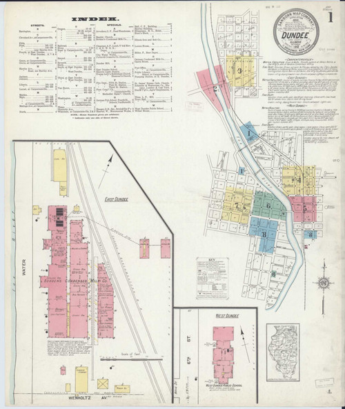 Dundee Illinois 1912 - Fire Insurance Index - Old Map Reprint