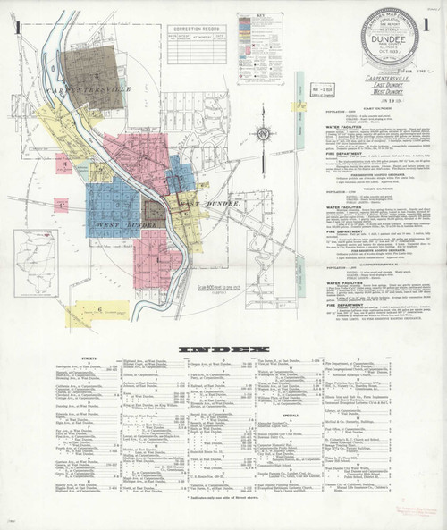 Dundee Illinois 1933 - Fire Insurance Index - Old Map Reprint