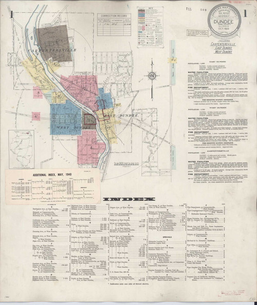 Dundee Illinois 1940 - Fire Insurance Index - Old Map Reprint