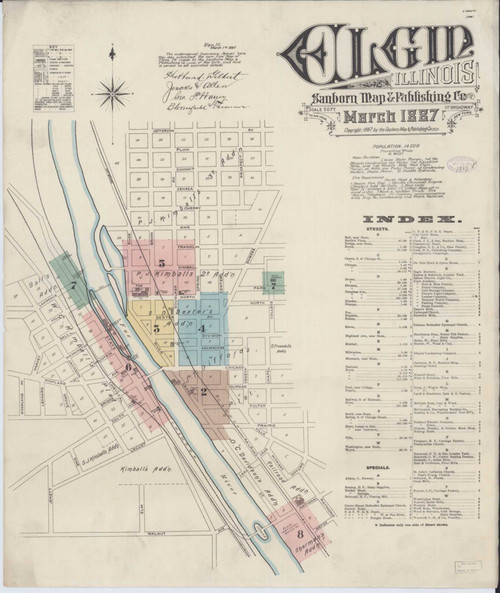Elgin Illinois 1887 - Fire Insurance Index - Old Map Reprint