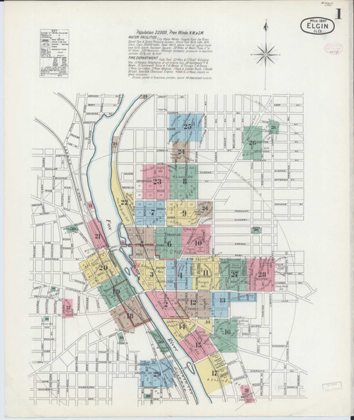 Elgin Illinois 1897 - Fire Insurance Index - Old Map Reprint