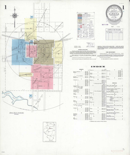 Eureka Illinois 1941 - Fire Insurance Index - Old Map Reprint