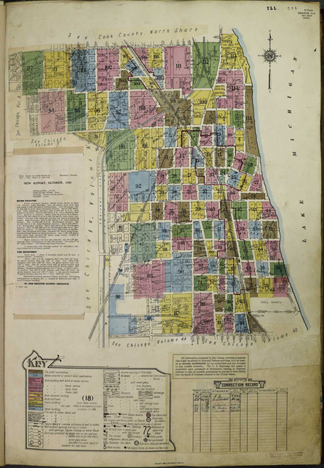 Evanston Illinois 1950 - Fire Insurance Index - Old Map Reprint