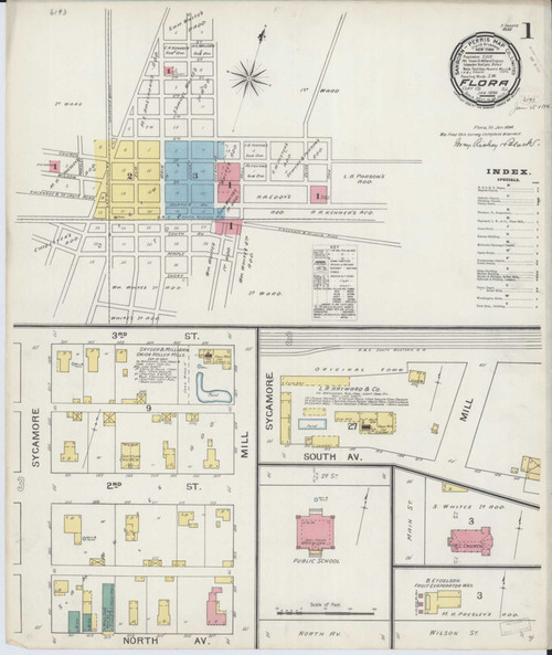 Flora Illinois 1894 - Fire Insurance Index - Old Map Reprint