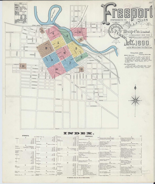 Freeport Illinois 1890 - Fire Insurance Index - Old Map Reprint