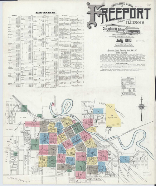 Freeport Illinois 1910 - Fire Insurance Index - Old Map Reprint