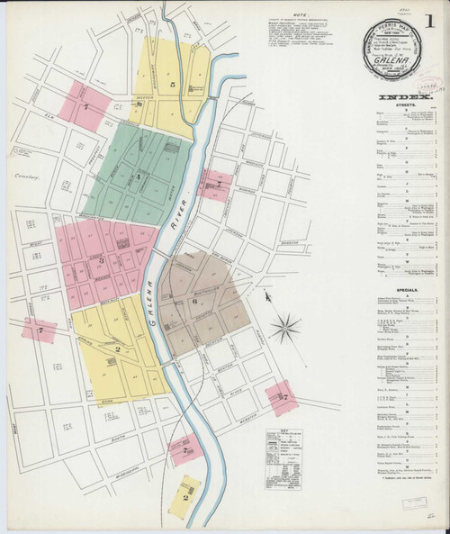 Galena Illinois 1893 - Fire Insurance Index - Old Map Reprint