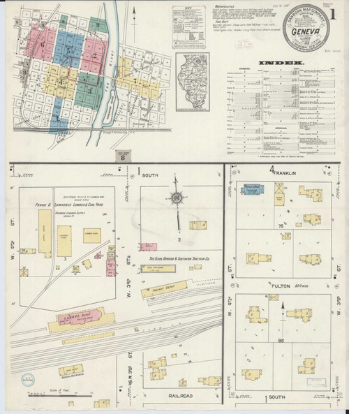Geneva Illinois 1912 - Fire Insurance Index - Old Map Reprint