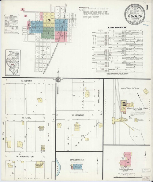 Girard Illinois 1914 - Fire Insurance Index - Old Map Reprint