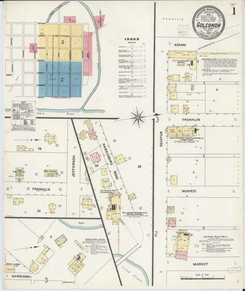Golconda Illinois 1907 - Fire Insurance Index - Old Map Reprint