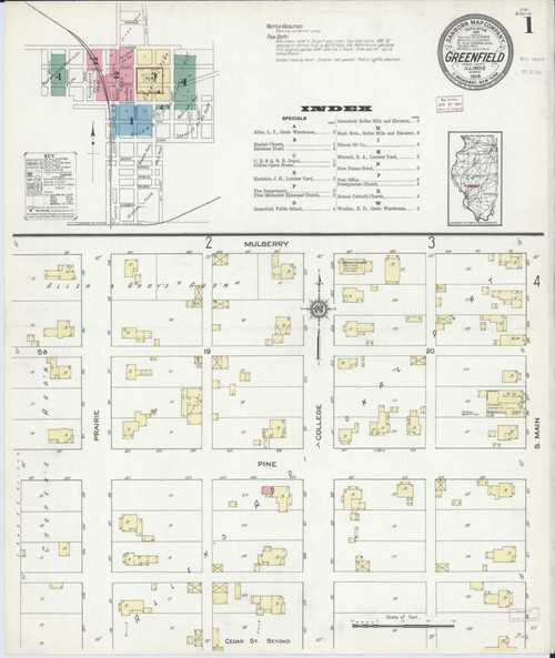 Greenfield Illinois 1914 - Fire Insurance Index - Old Map Reprint