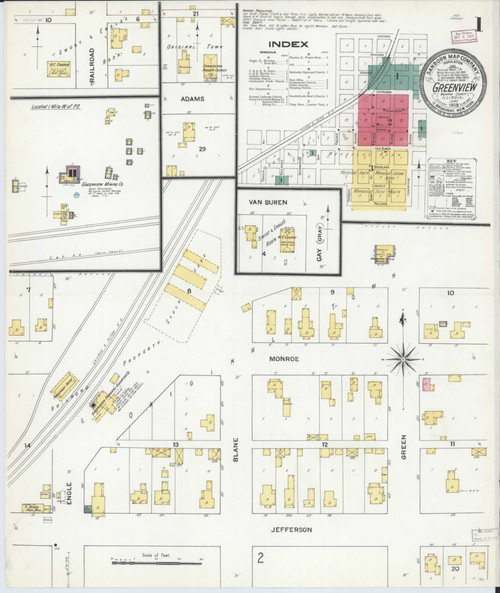 Greenview Illinois 1909 - Fire Insurance Index - Old Map Reprint