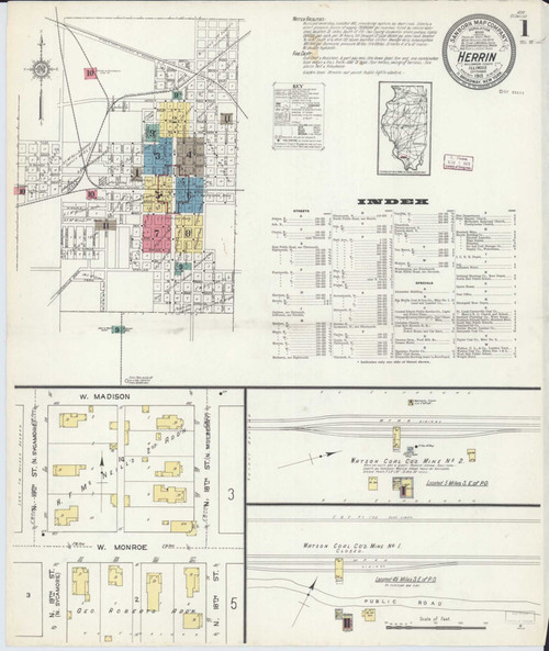 Herrin Illinois 1913 - Fire Insurance Index - Old Map Reprint