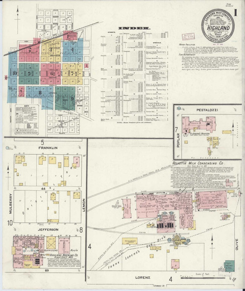 Highland Illinois 1908 - Fire Insurance Index - Old Map Reprint