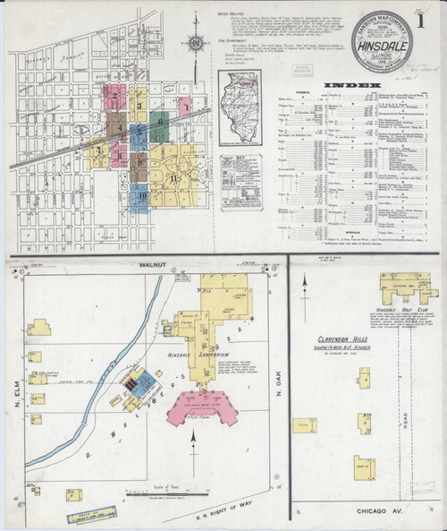 Hinsdale Illinois 1919 - Fire Insurance Index - Old Map Reprint