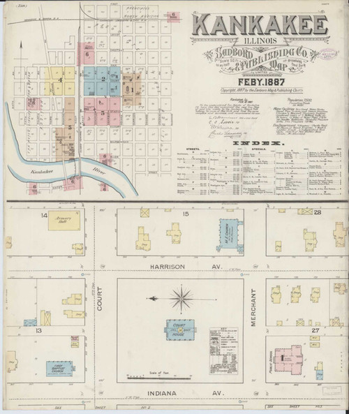 Kankakee Illinois 1887 - Fire Insurance Index - Old Map Reprint