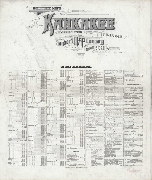 Kankakee Illinois 1930 - Fire Insurance Index - Old Map Reprint