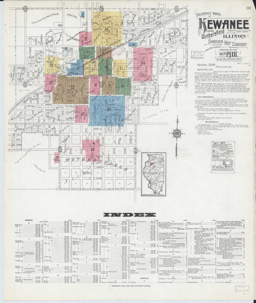 Kewanee Illinois 1918 - Fire Insurance Index - Old Map Reprint