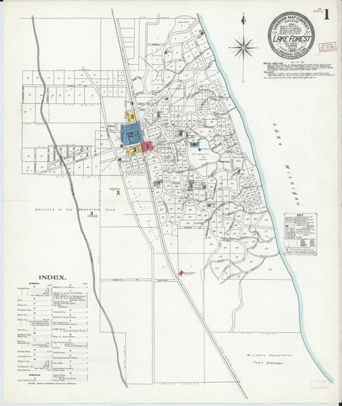 Lake Forest Illinois 1909 - Fire Insurance Index - Old Map Reprint