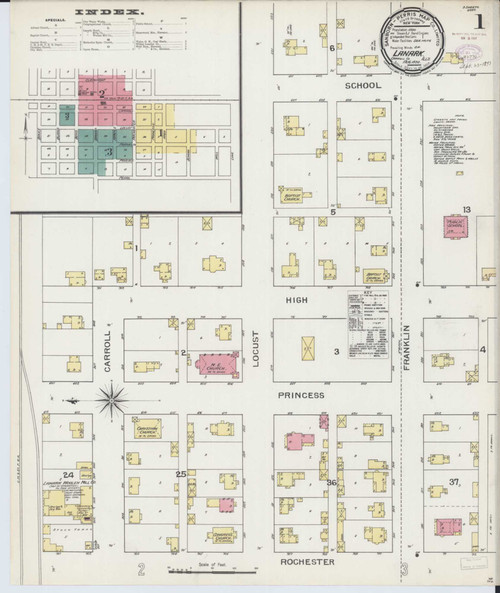 Lanark Illinois 1893 - Fire Insurance Index - Old Map Reprint