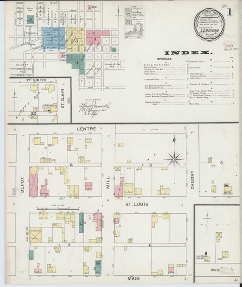 Lebanon Illinois 1894 - Fire Insurance Index - Old Map Reprint