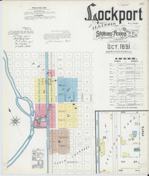 Lockport Illinois 1891 - Fire Insurance Index - Old Map Reprint