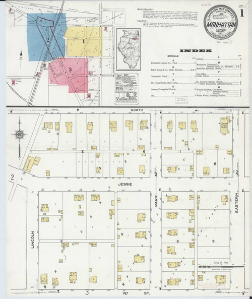 Manhattan Illinois 1921 - Fire Insurance Index - Old Map Reprint